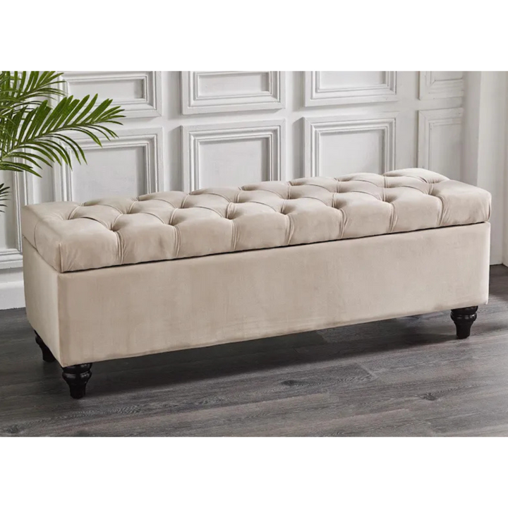 Rania Velvet Storage Bench Ottoman Medium Cream - DLB Furniture