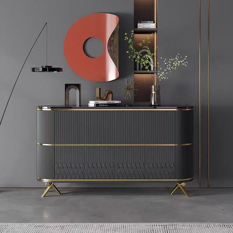 Buffet Table Black with Brushed Gold Stainless Steel Border - DLB Furniture