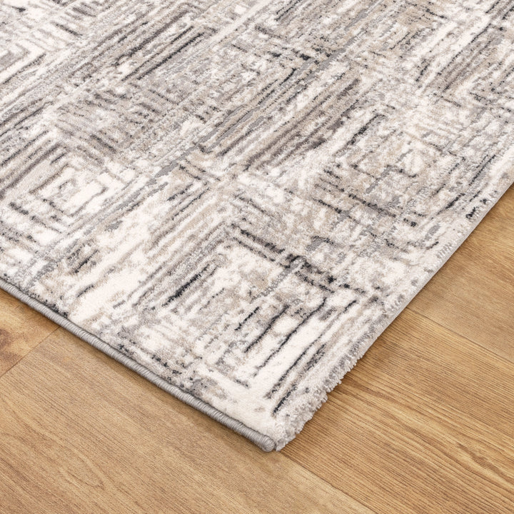Atina Distressed Geo Squares Grey Rug - AT03 - DLB Furniture