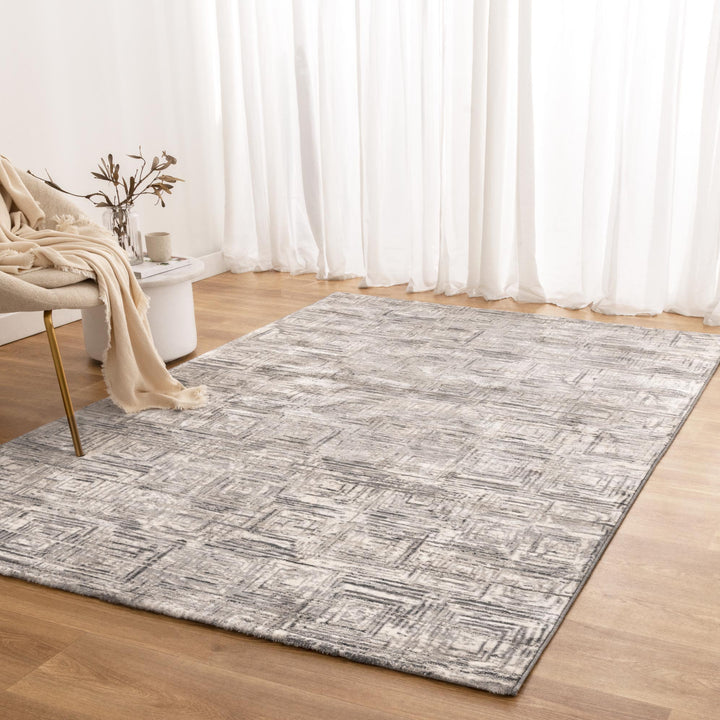 Atina Distressed Geo Squares Grey Rug - AT03 - DLB Furniture