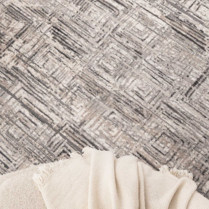 Atina Distressed Geo Squares Grey Rug - AT03 - DLB Furniture