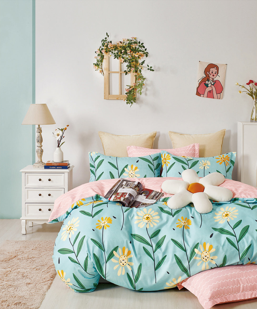 Botanist 5 Piece Bedding Set Microfiber 120 gsm- Sunflower Floral - DLB Furniture