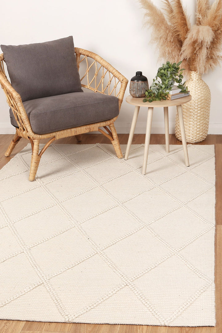 Goa Lattice Wool Blend Cream Rug (No Tassel) - DLB Furniture