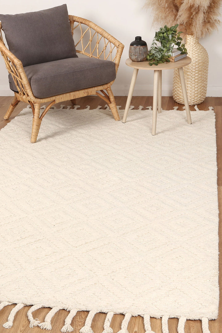 Goa Diamond Wool Blend Cream Rug - DLB Furniture