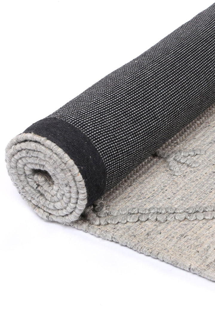 Goa Aztec Wool Blend Grey Rug (No Tassel) - DLB Furniture