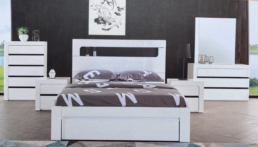 Prada Glossy White Bed Queen - DLB Furniture