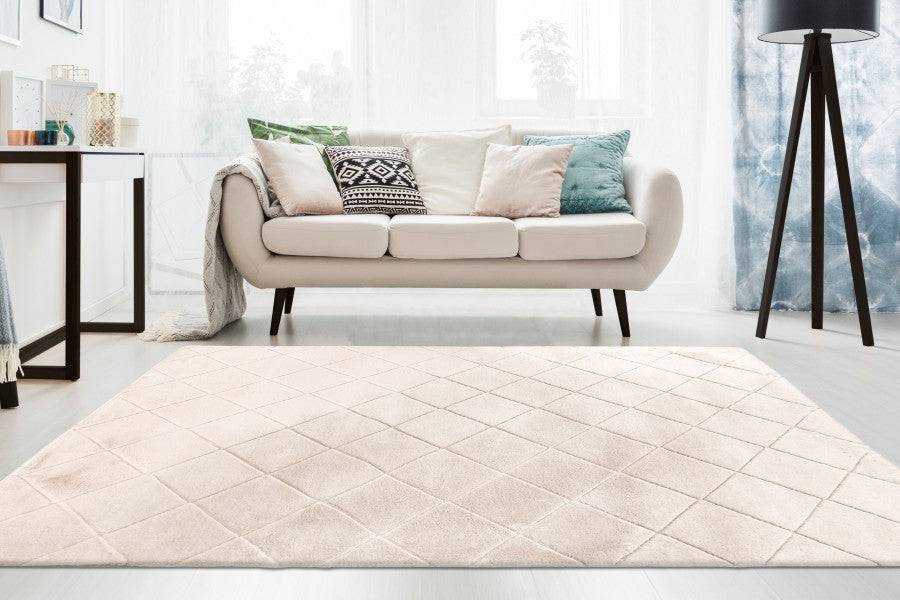 Impulse 600 Ivory Very Soft Fluffy Diamond Rug - DLB Furniture