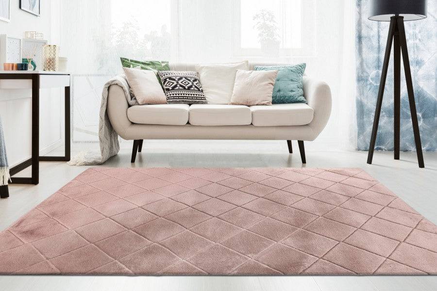 Impulse 600 Powder Pink Very Soft Fluffy Diamond Rug - DLB Furniture