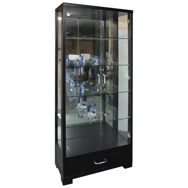 Display Cabinet Glossy Black With Drawers LED Downlight - DLB Furniture