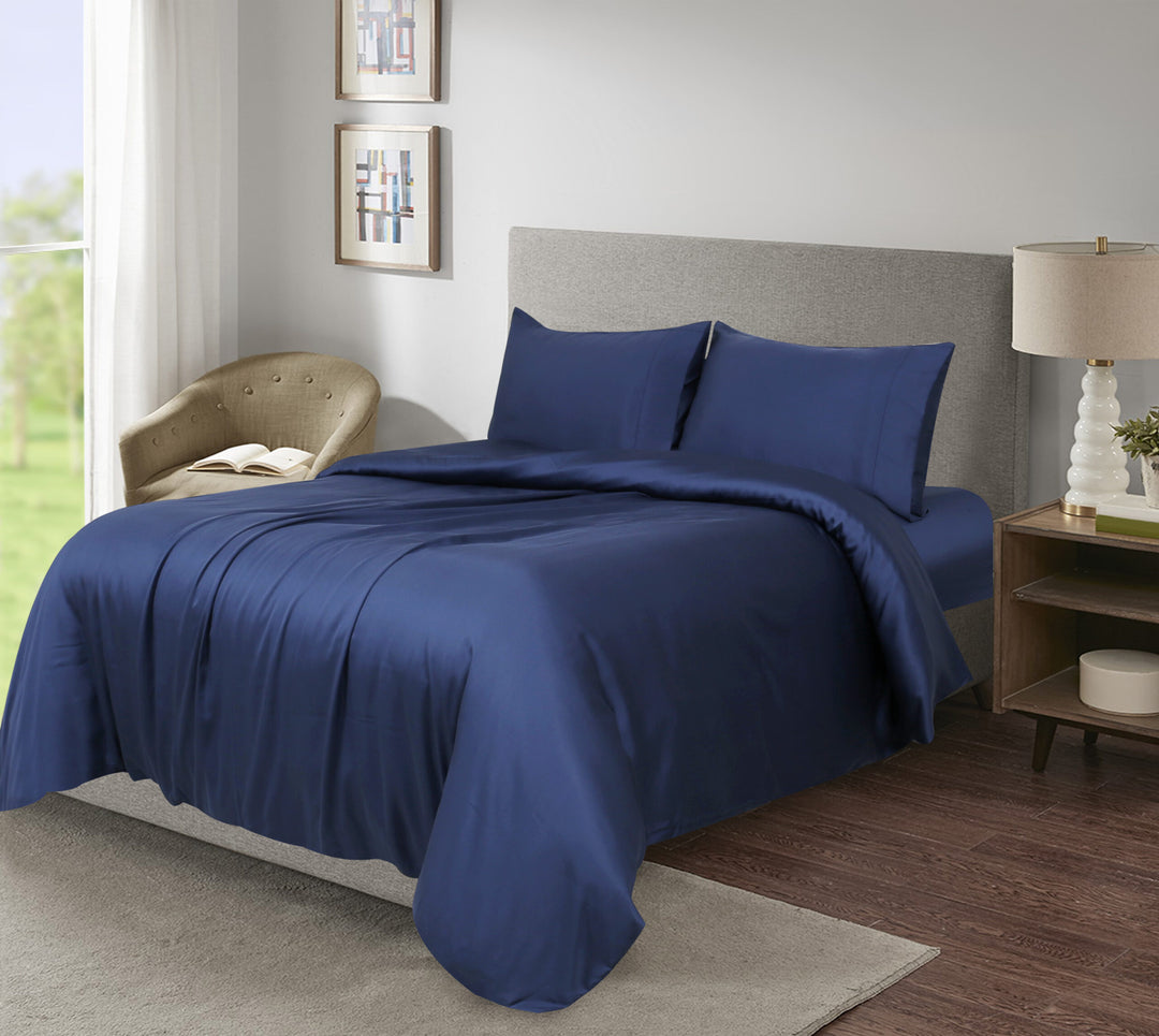 100% Tencel Fabric Quilt Cover Set Navy - DLB Furniture