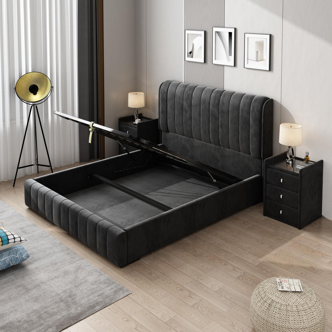 Europa Velvet Queen Black Bed Frame - DLB Furniture