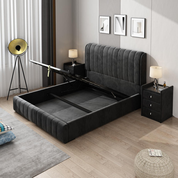 Europa Velvet Queen Black Bed Frame - DLB Furniture