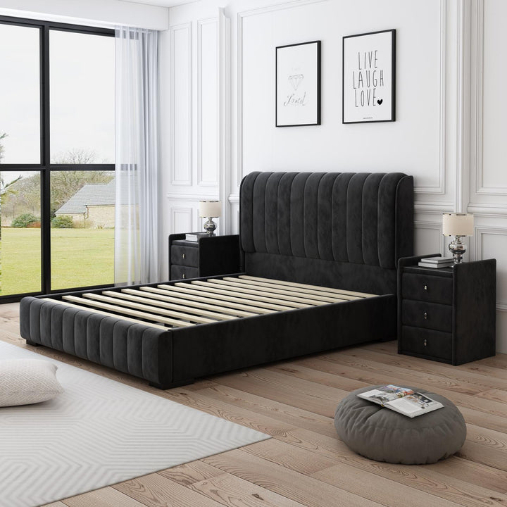 Europa Velvet Queen Black Bed Frame