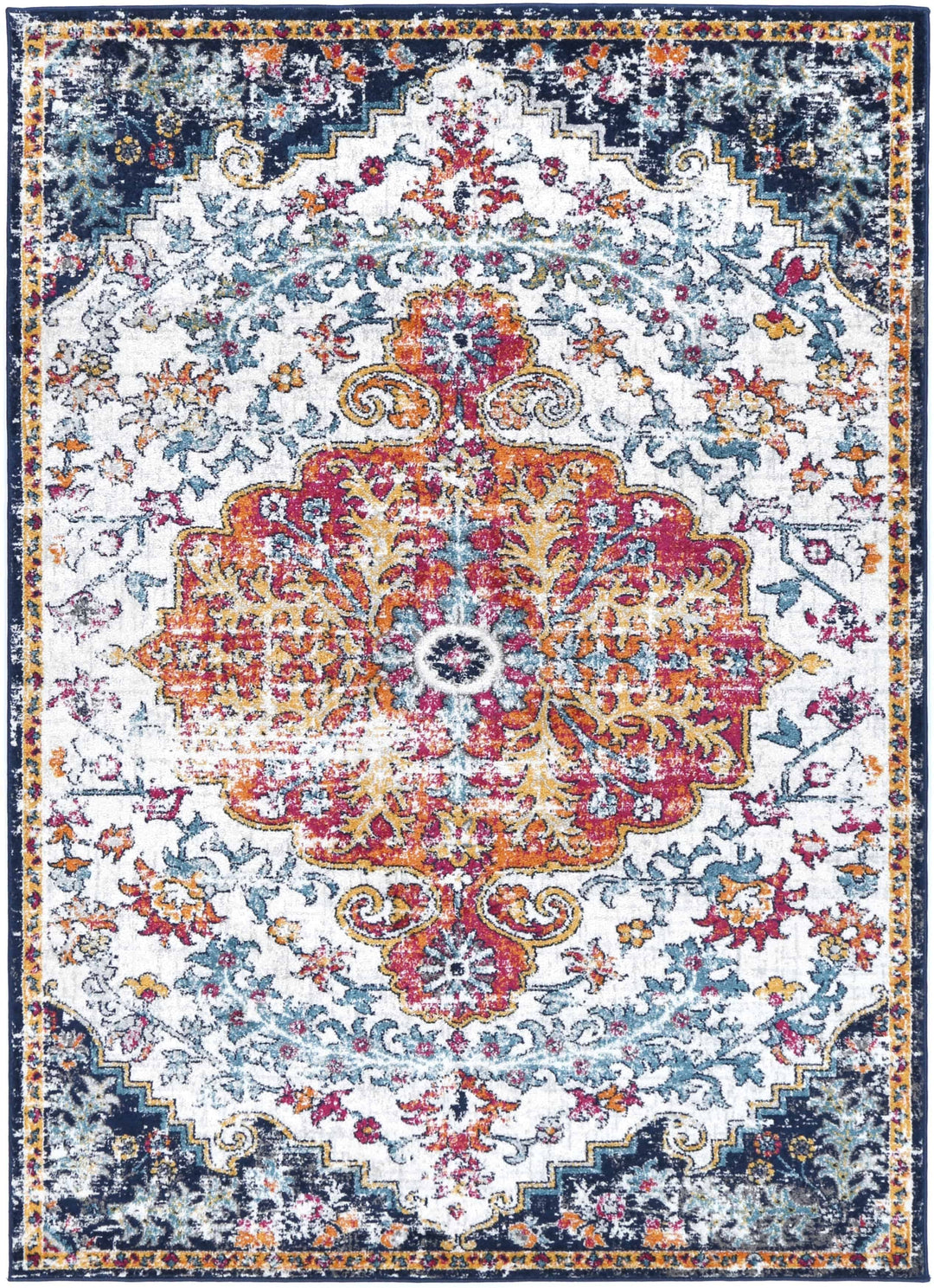 Provence Stonewashed Light Grey & Dark Blue Rug - DLB Furniture