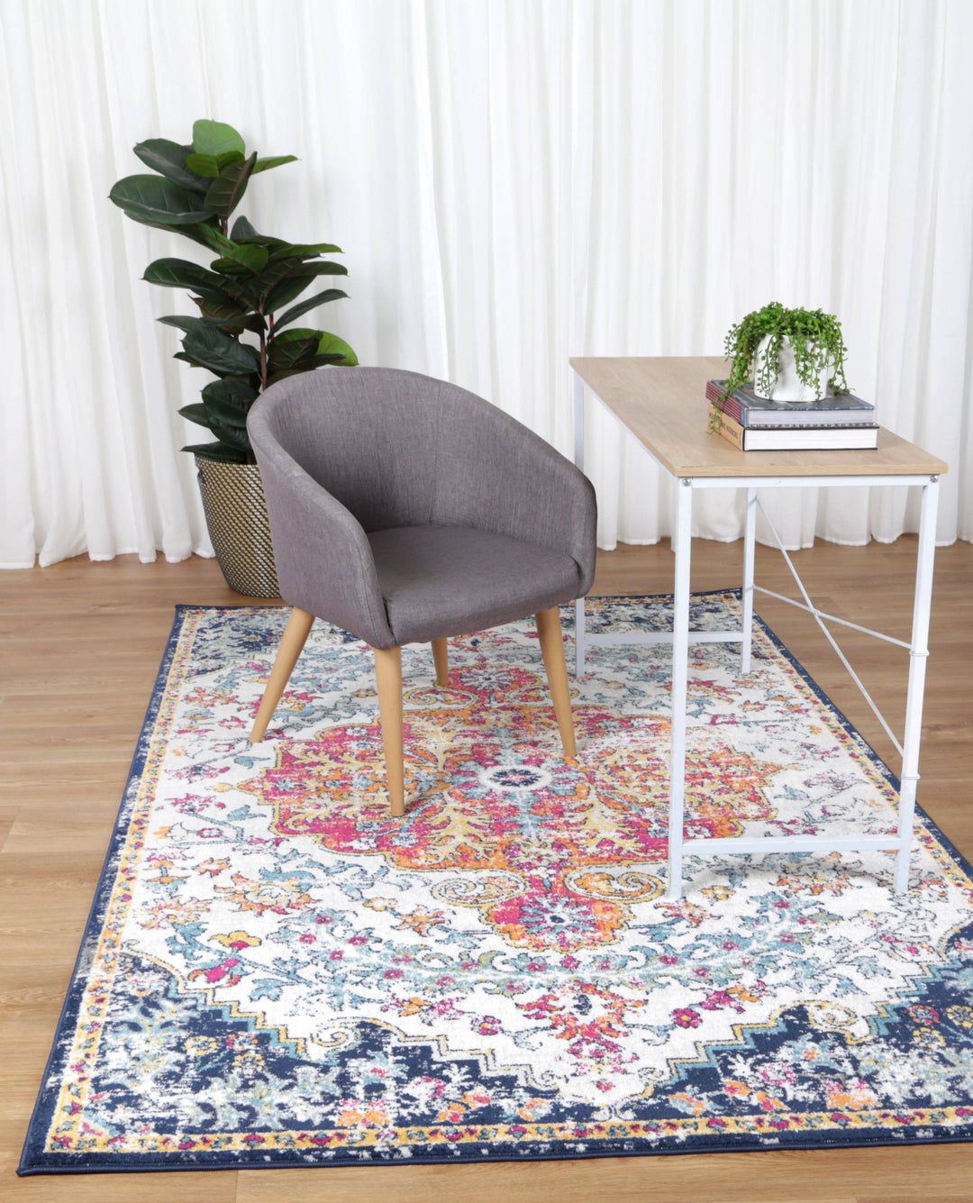 Provence Stonewashed Light Grey & Dark Blue Rug - DLB Furniture