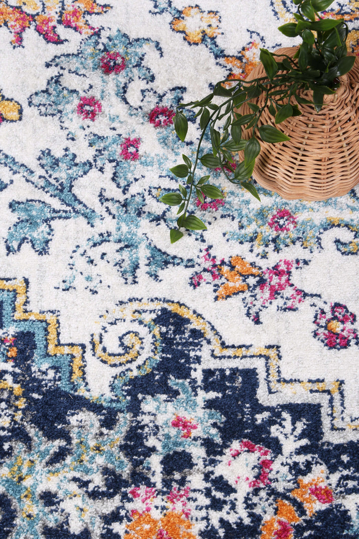 Provence Stonewashed Light Grey & Dark Blue Rug - DLB Furniture