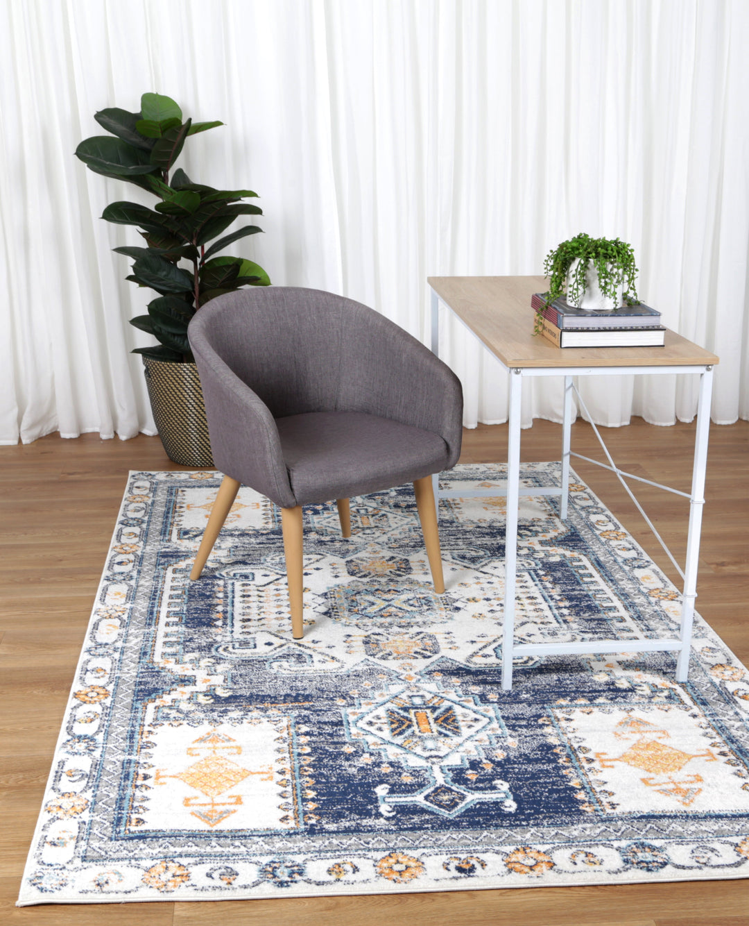 Provence Sunburst Dark Blue & Cream Rug - DLB Furniture