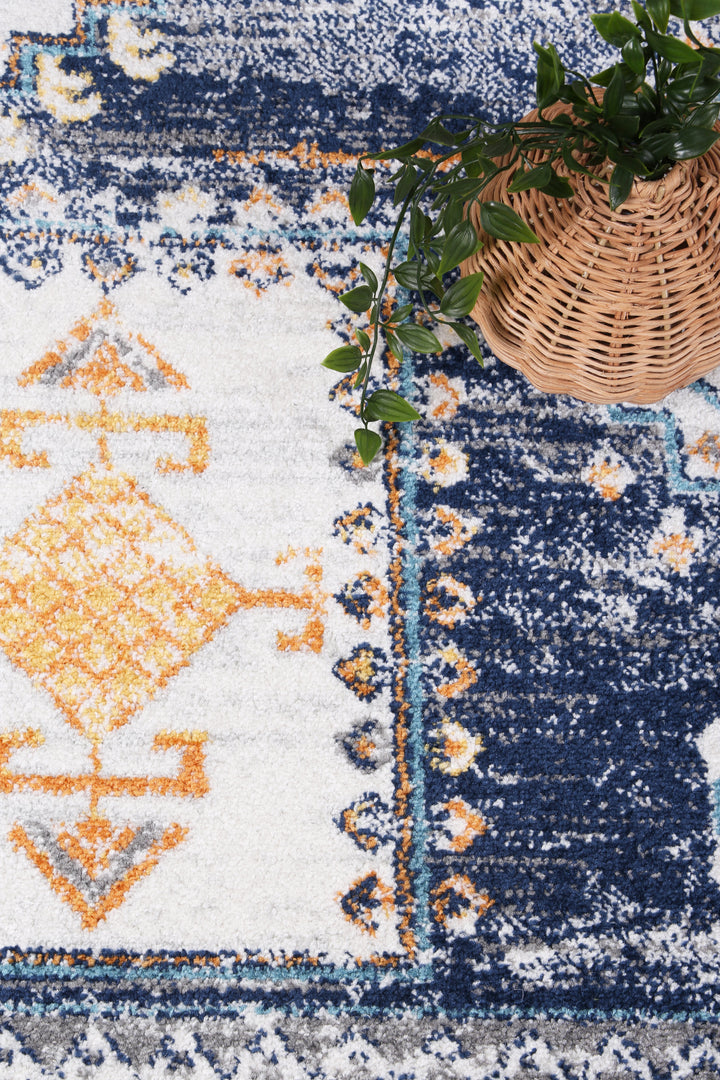 Provence Sunburst Dark Blue & Cream Rug - DLB Furniture