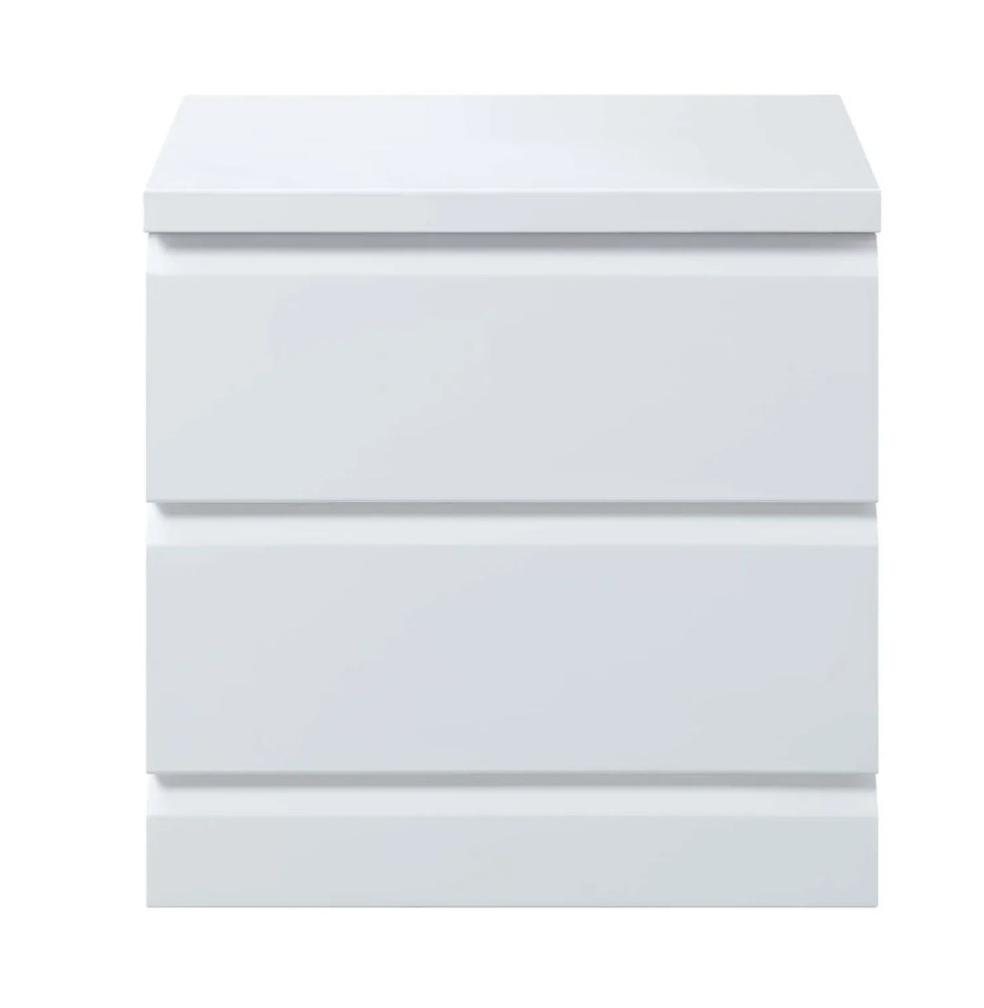 Polo Gloss White Bed Side Table 2 Drawer - DLB Furniture