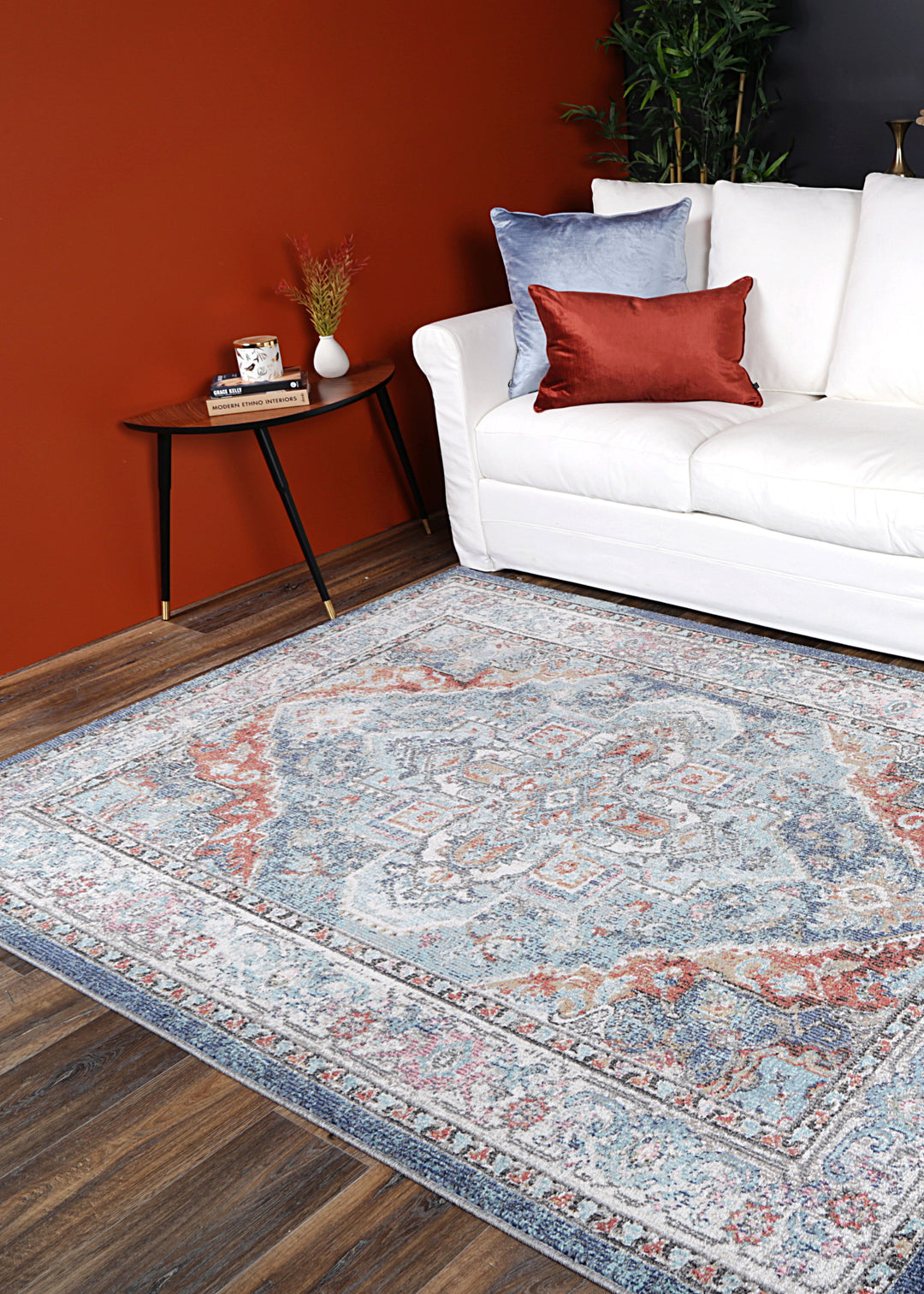 Salsa Maykel Blue & Terracotta Transitional Rug - DLB Furniture