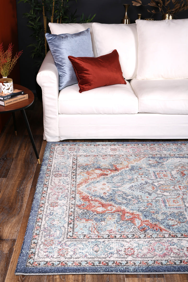 Salsa Maykel Blue & Terracotta Transitional Rug - DLB Furniture