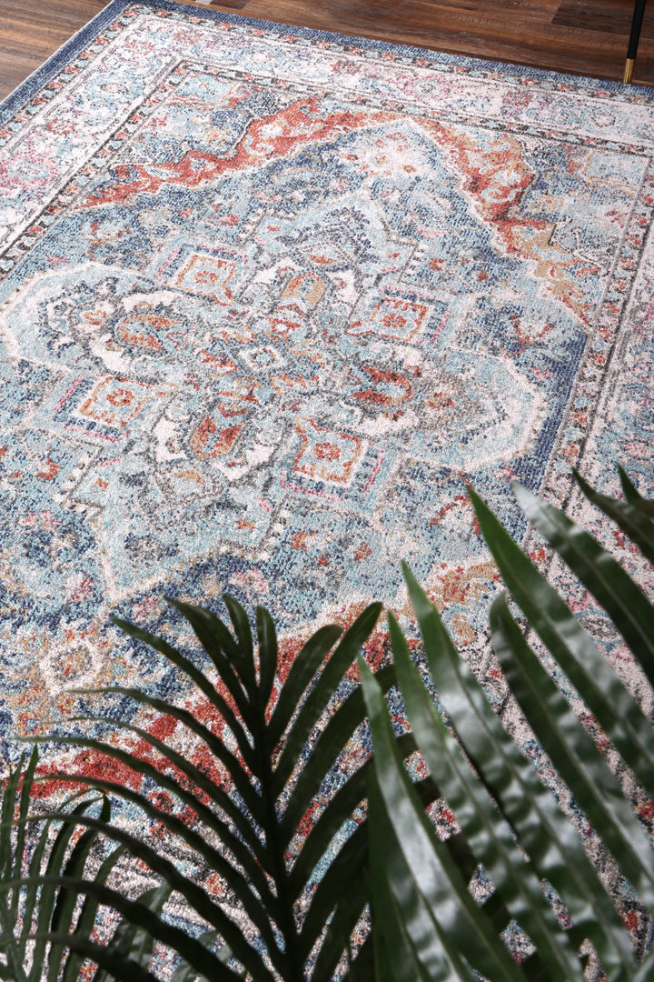 Salsa Maykel Blue & Terracotta Transitional Rug - DLB Furniture