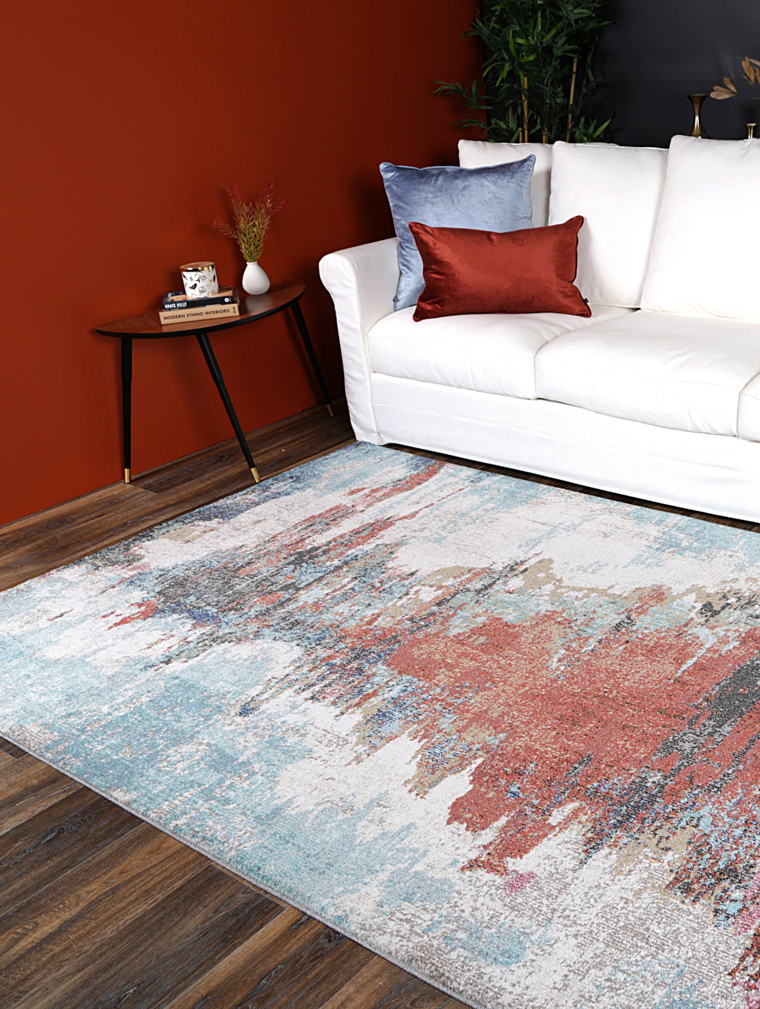Salsa Jorge Blue & Terracotta Abstract Rug - DLB Furniture