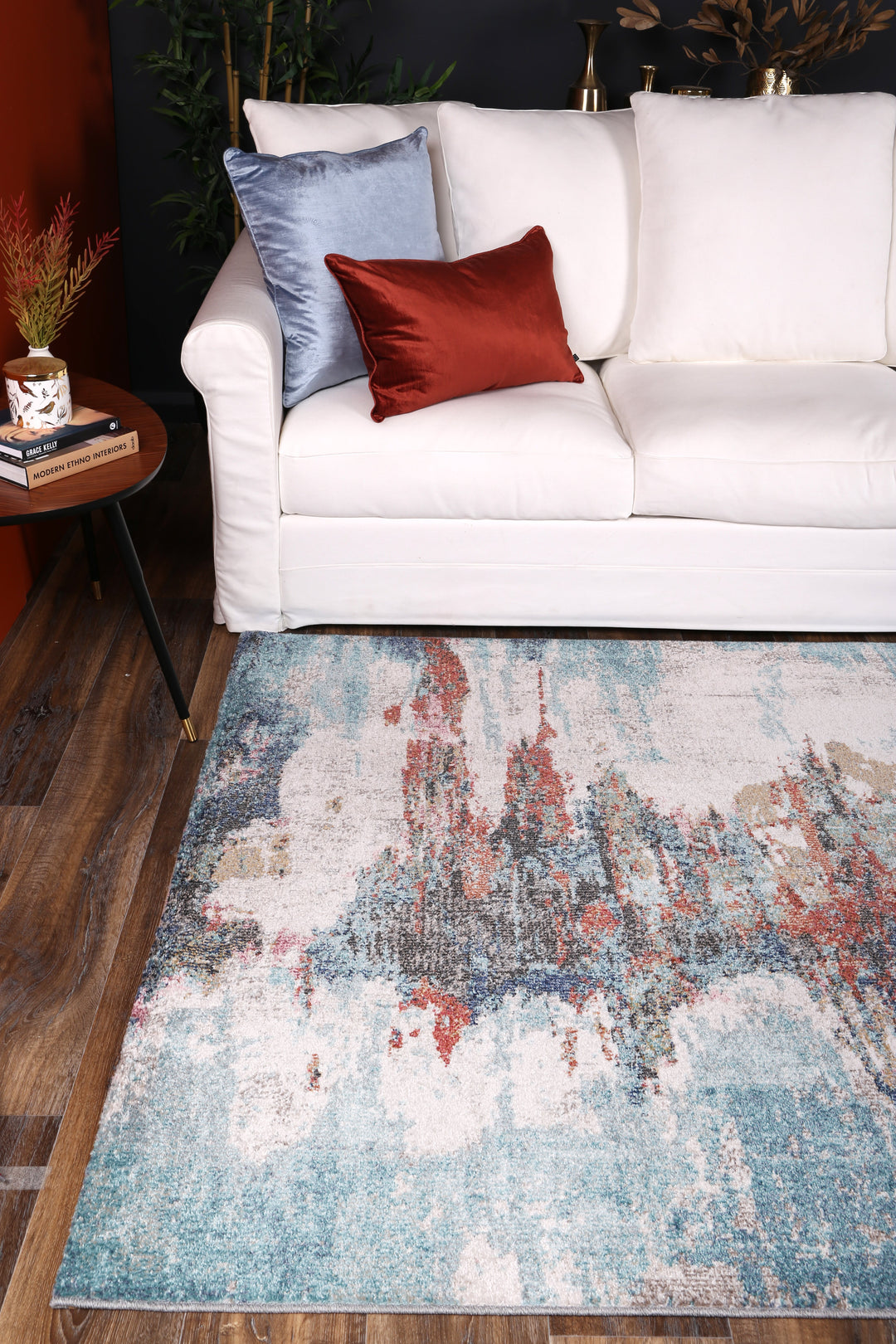 Salsa Jorge Blue & Terracotta Abstract Rug - DLB Furniture