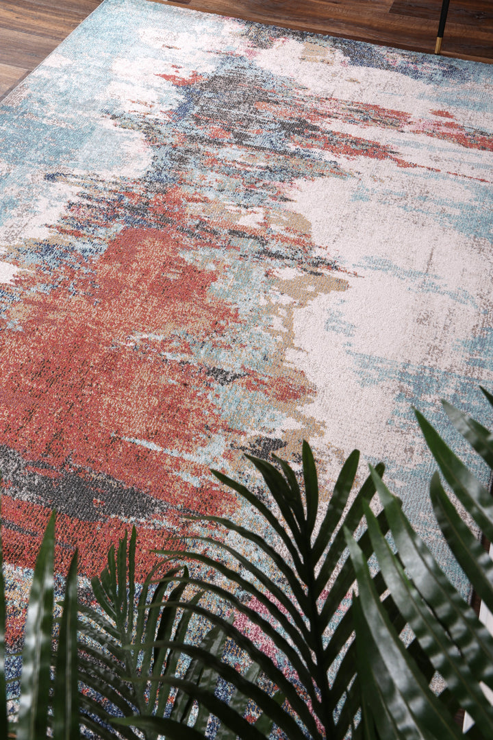 Salsa Jorge Blue & Terracotta Abstract Rug - DLB Furniture