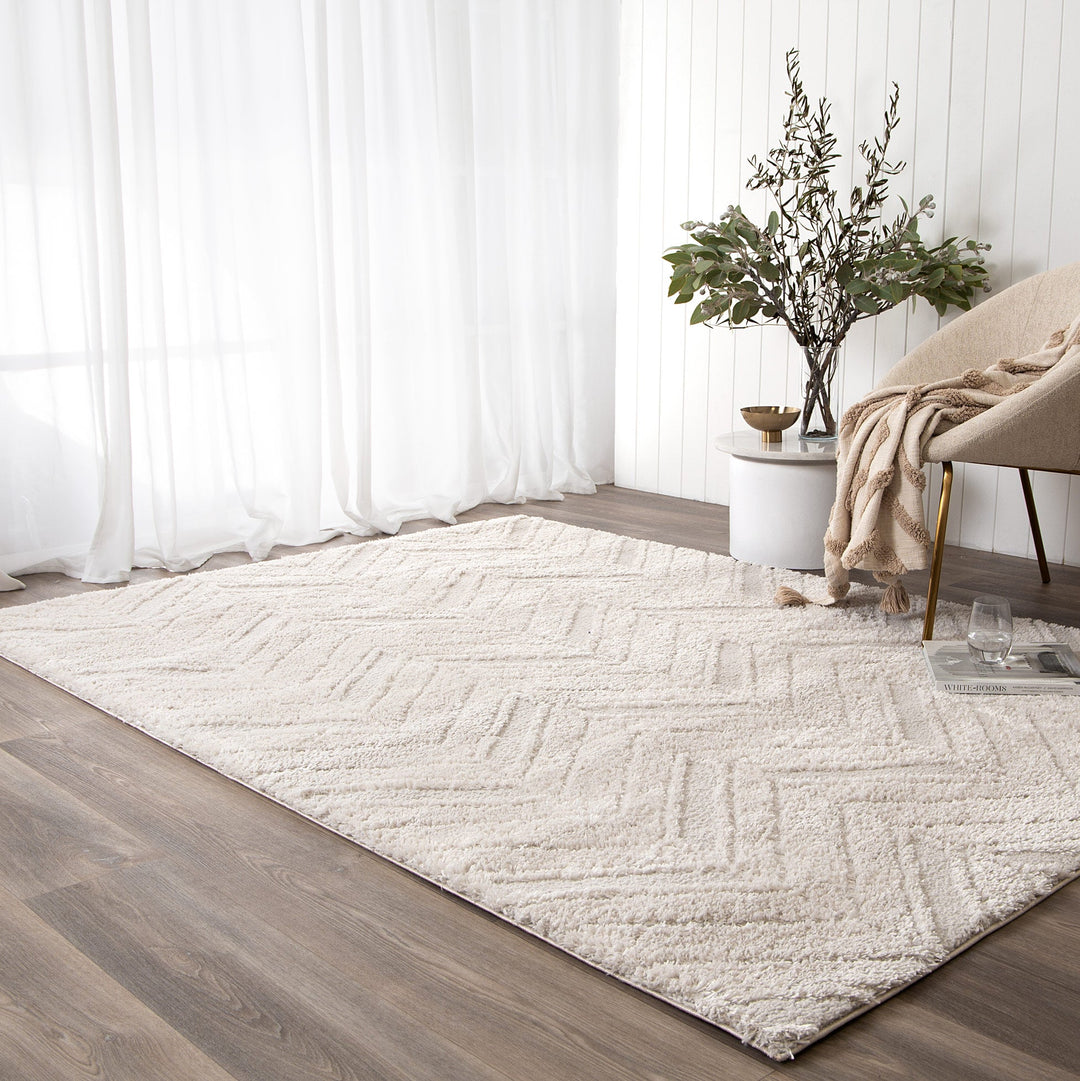 Tender Chevron Beige Shag Rug - DLB Furniture