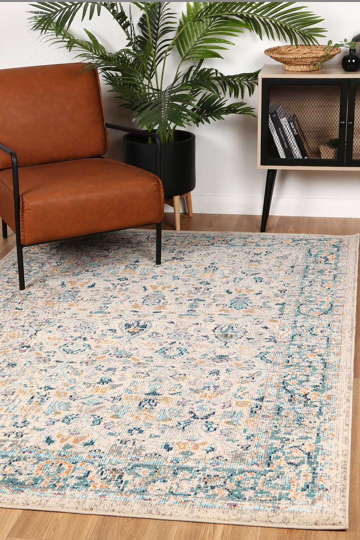 Tulin Paisley Cream & Blue Transitional Rug - DLB Furniture