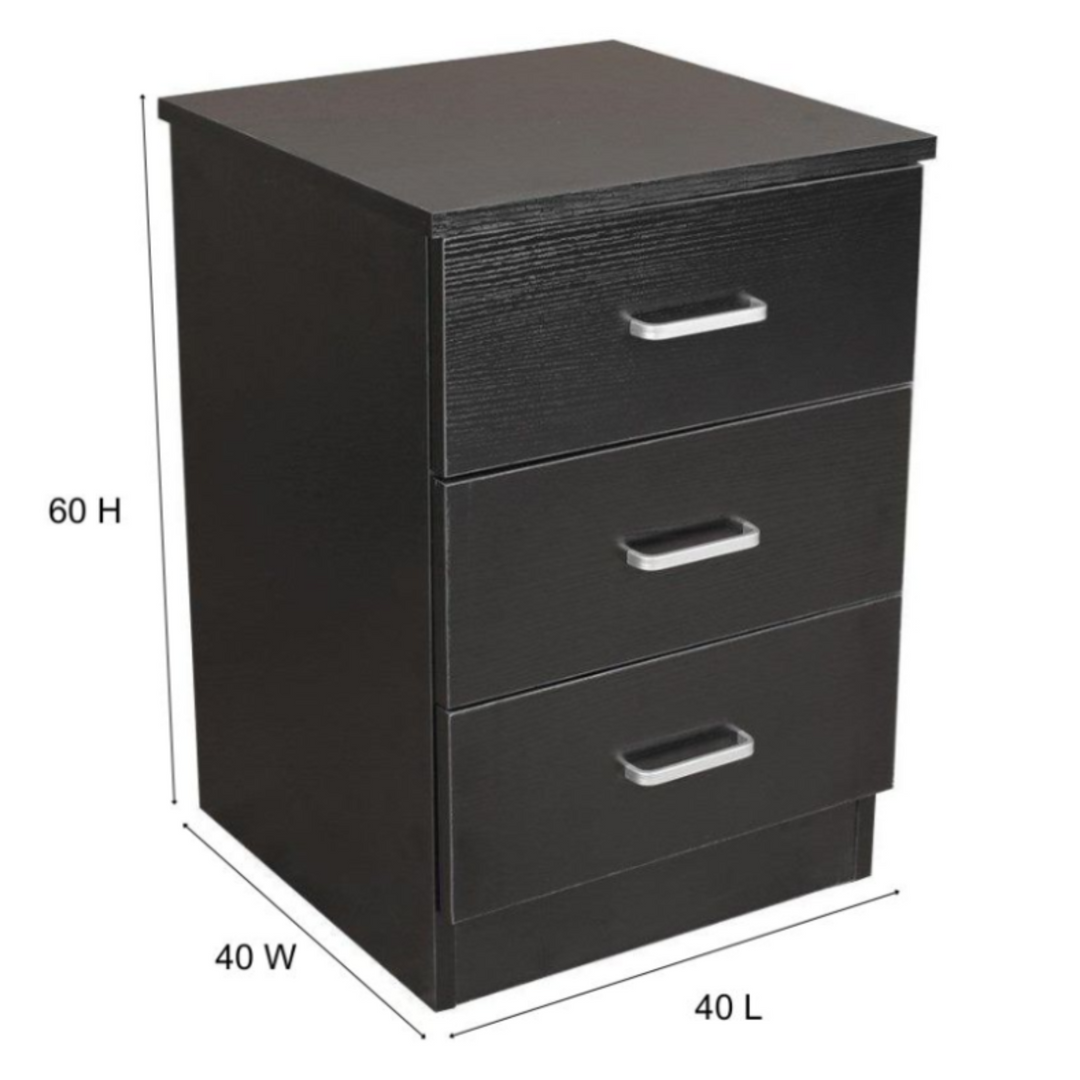 Beli 3 Drawers Bedside Table - Black - DLB Furniture