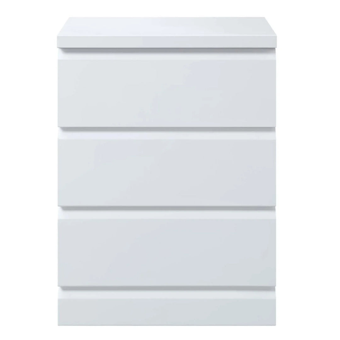 Polo Gloss White Bed Side Table 3 Drawer - DLB Furniture