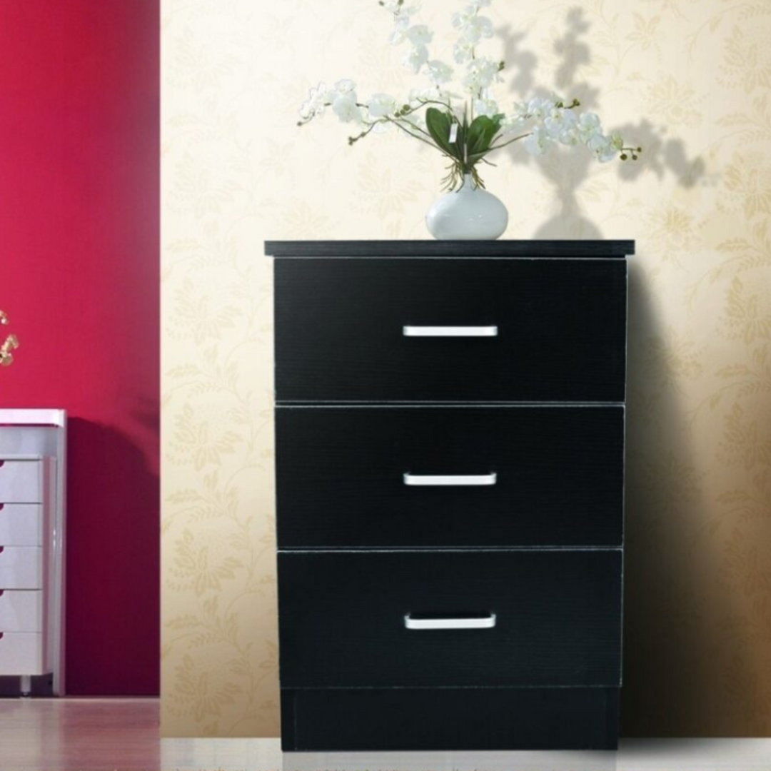 Beli 3 Drawers Bedside Table - Black - DLB Furniture