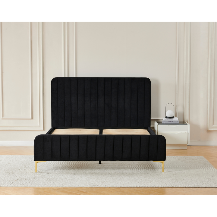 Rara Black Velvet Bed Frame Double - DLB Furniture