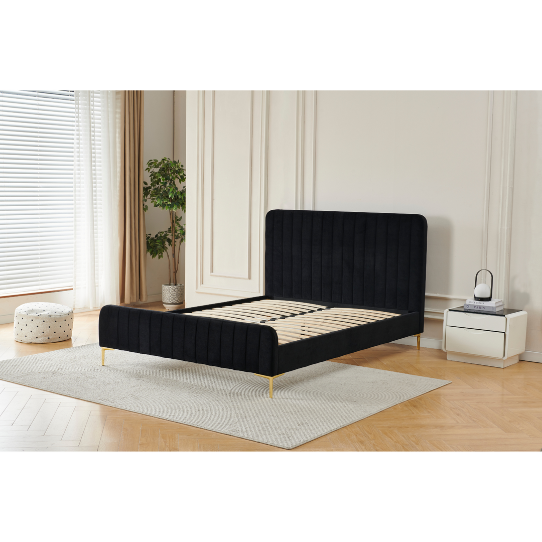 Rara Black Velvet Bed Frame Double - DLB Furniture