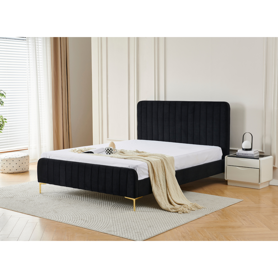 Rara Black Velvet Bed Frame Double - DLB Furniture