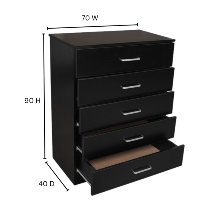 Beli 5 Drawers Tallboy - Black - DLB Furniture