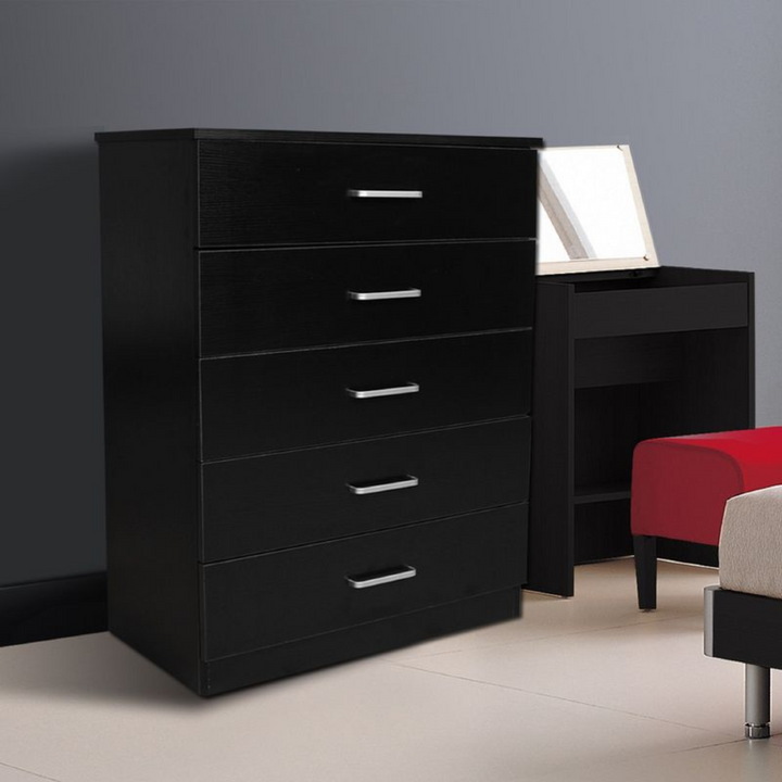 Beli 5 Drawers Tallboy - Black - DLB Furniture
