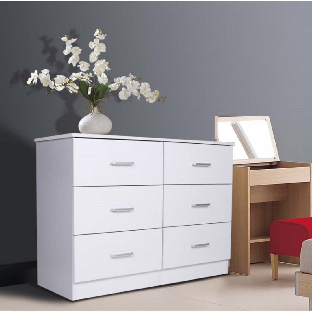Beli 6 Drawers Lowboy - White - DLB Furniture