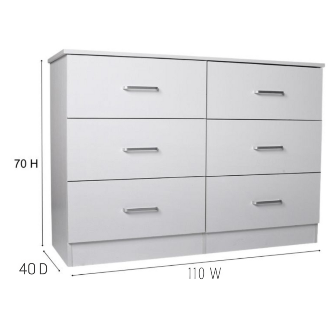 Beli 6 Drawers Lowboy - White - DLB Furniture