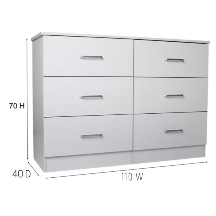 Beli 6 Drawers Lowboy - White - DLB Furniture