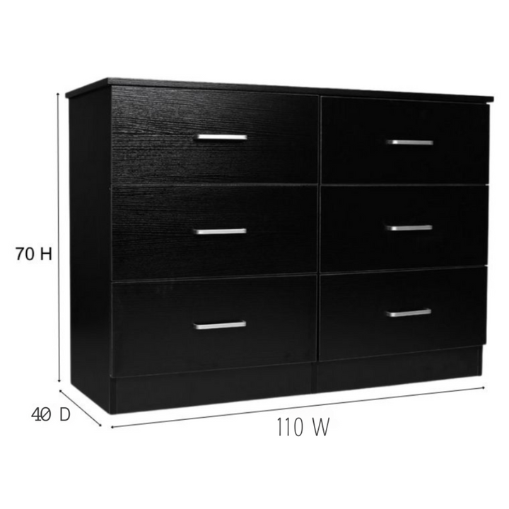 Bali 6 Drawers Lowboy - Black - DLB Furniture