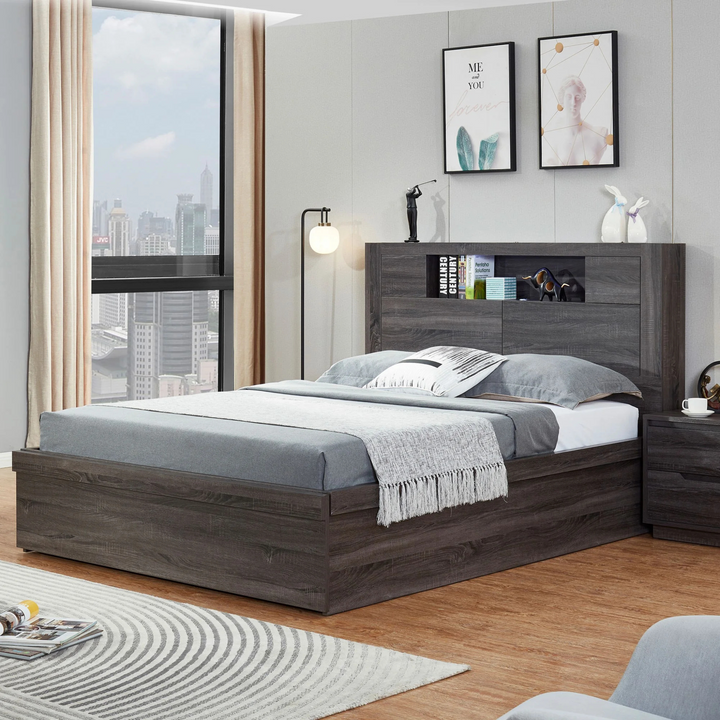 Boston Queen Modern Gas Lift Platform Bed with Storage