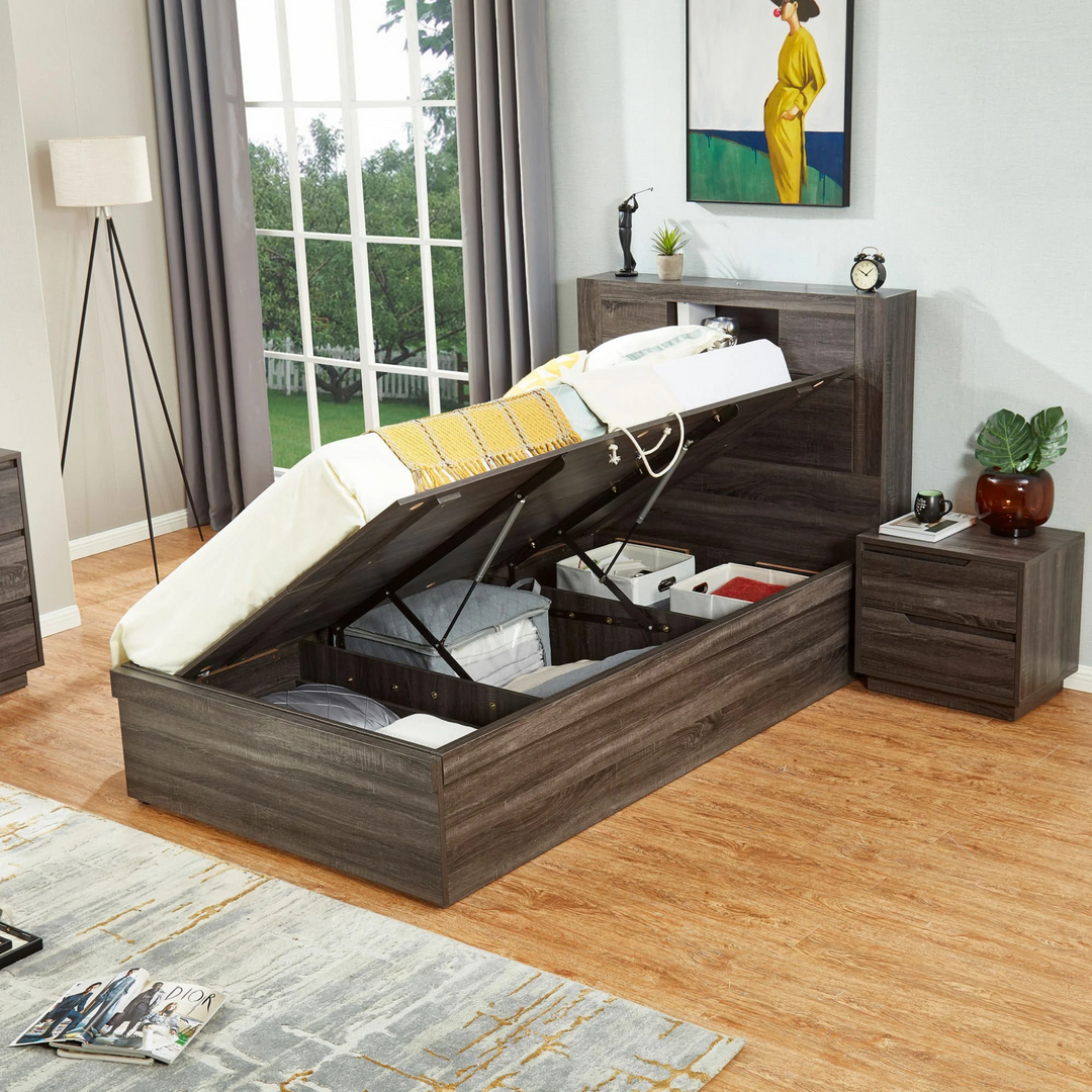 Boston Modern Gas Lift Platform Bed with Storage, King Single - DLB Furniture