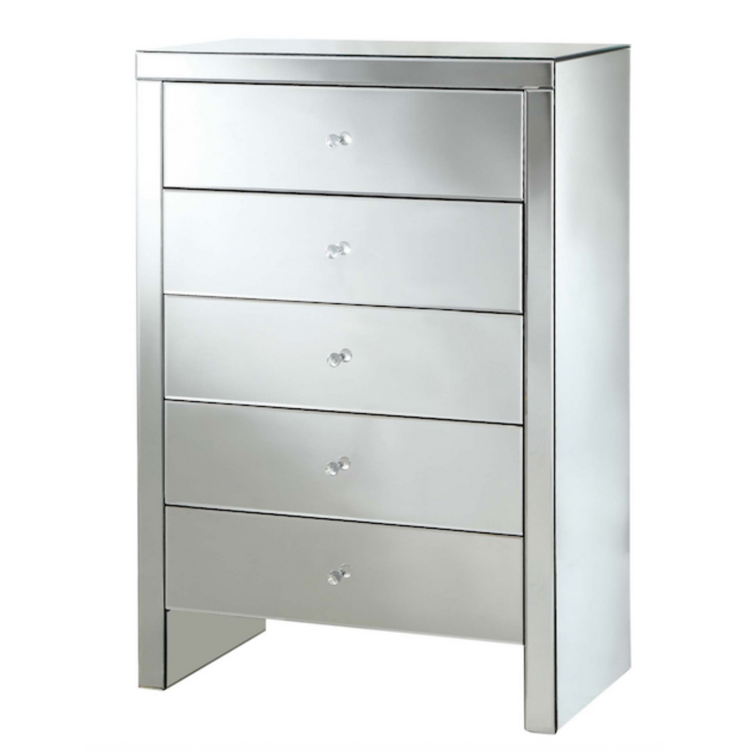 Monaco Mirror Tallboy Clear 5 Drawer - DLB Furniture