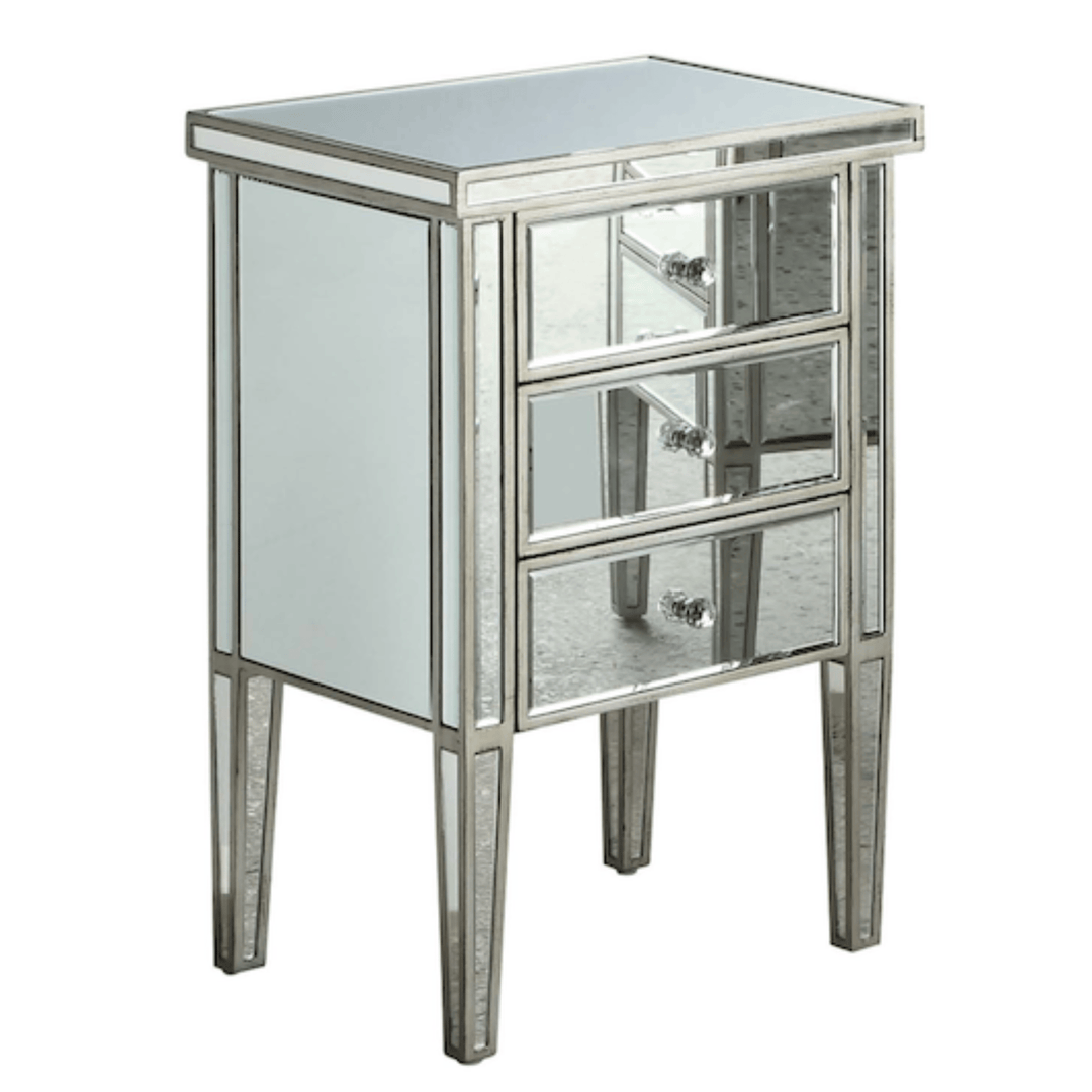 Marseille Mirrored Bed Side Table 3 drawers