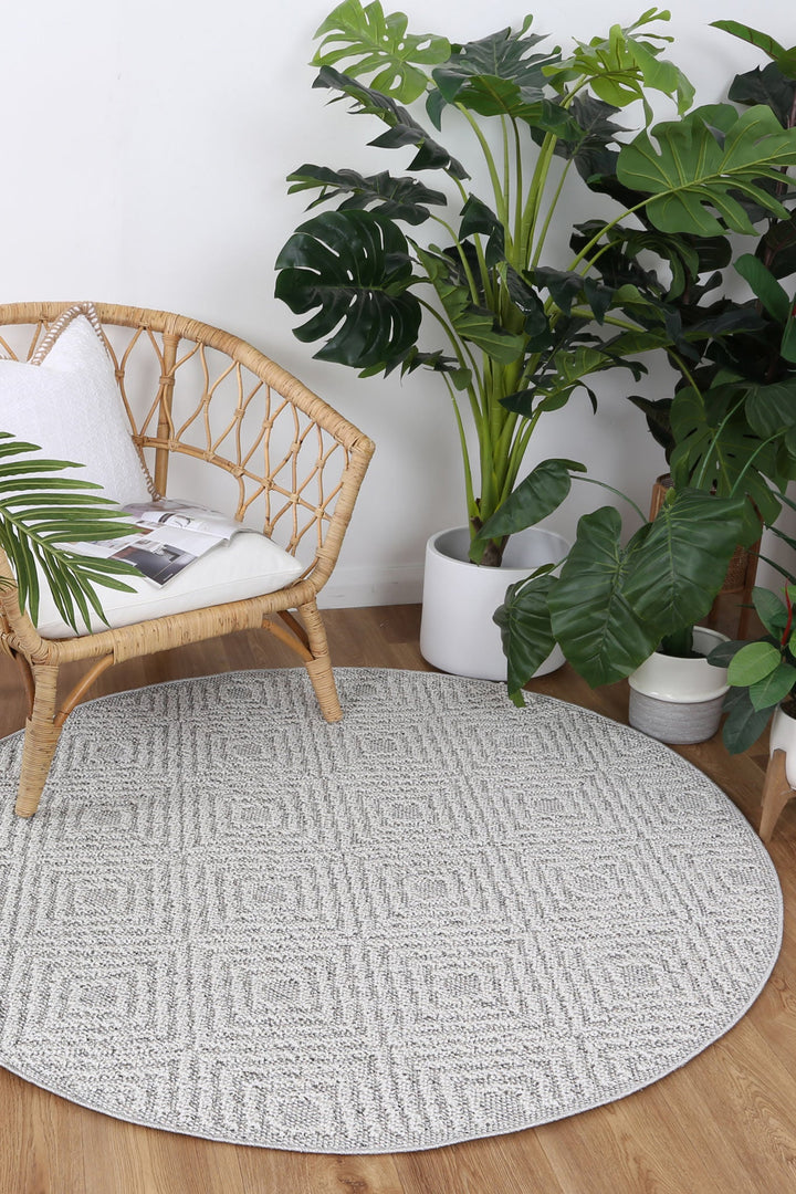 Vanuatu Walasi Ash Geometric Round Flatweave Rug - DLB Furniture