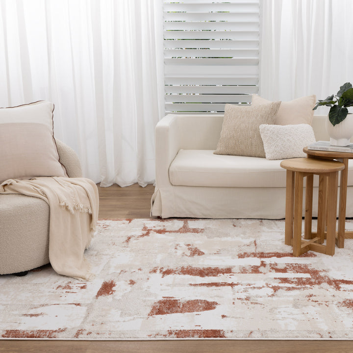 Wellington Abstract Wash Rust Rug - W010 - DLB Furniture