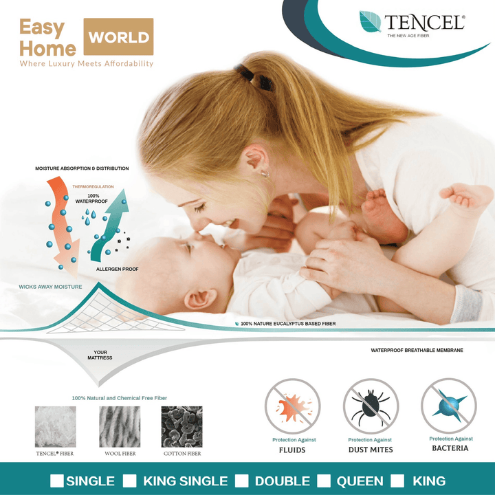 Waterproof Mattress Protector Tencel Fabric White Queen